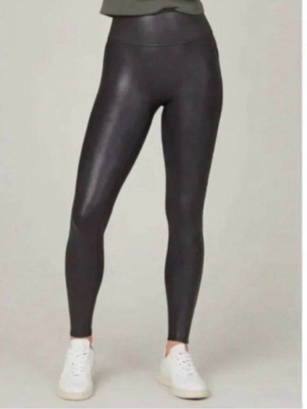 SPANX faux leather black leggings size XS slimming minimalist classic biker